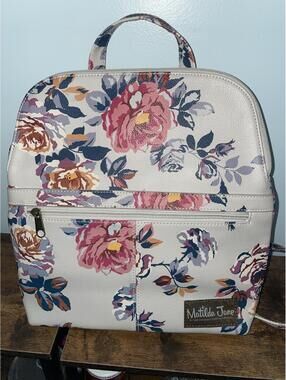 Matilda Jane Floral Backpack Bag Purse Lt Gray 12x12x4” Soft